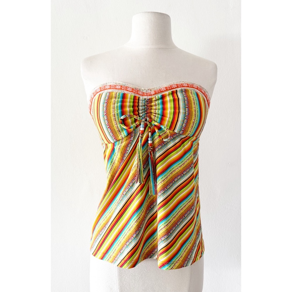 Lucky Brand Swim Santiago Sunrise Mexican Striped Strapless Tankini Top Small